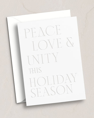 Peace, Love + Unity Letterpress Holiday Card from Leighwood Design Studio