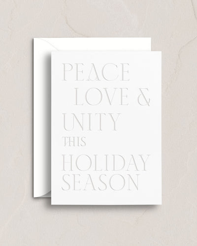Peace, Love + Unity Letterpress Holiday Card from Leighwood Design Studio